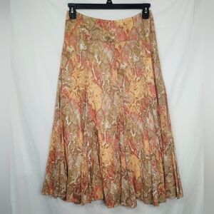 Ruby Rd Pleated Midi Skirt Sz 8 Coral/Tan